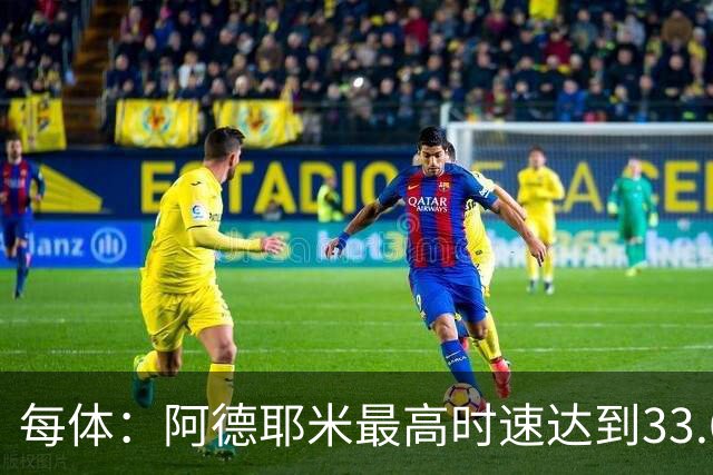 每体：阿德耶米最高时速达到33.6公里，全场冲刺多达39次